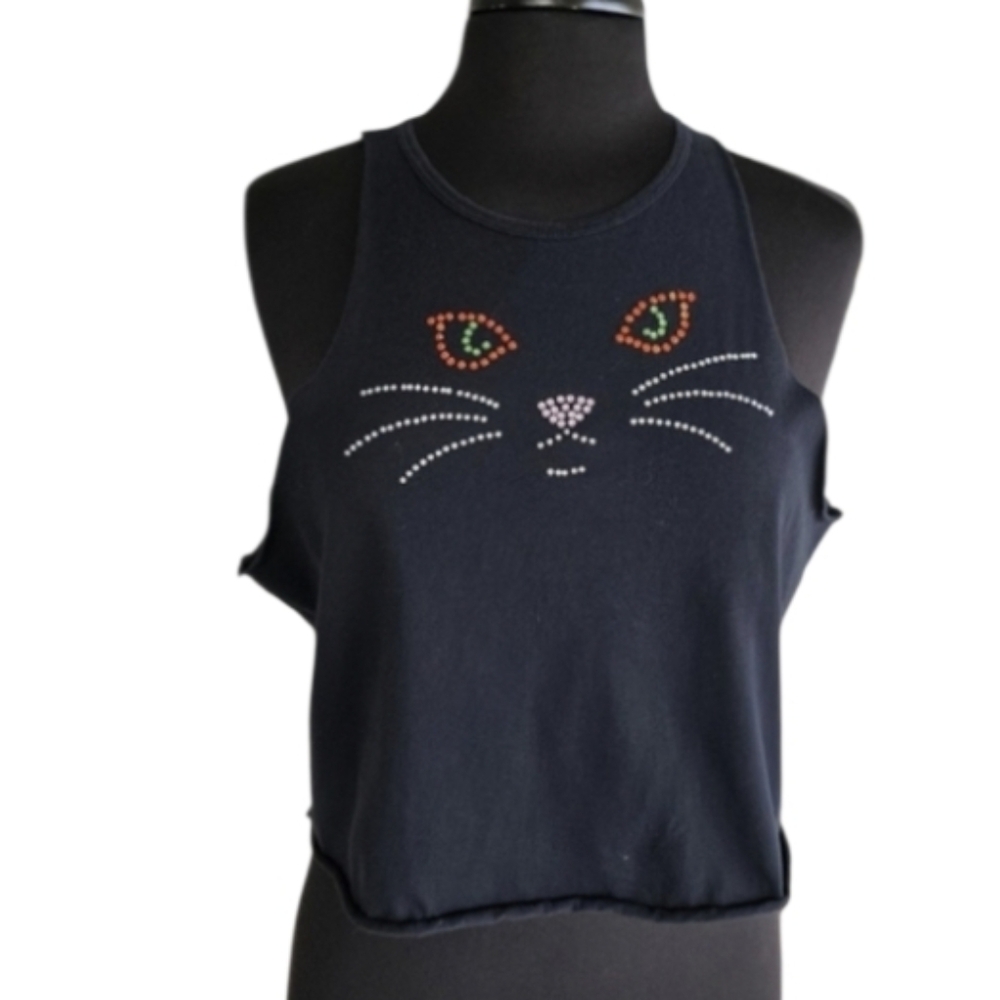 Crystal Cat Custom Cut Crop Top Coral Bay Black Cat Face Tank Petite Large